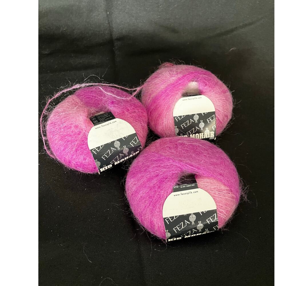 3 Skeins Feza Pink Mohair Yarn Color 201 Made In Turkey Soft Blend